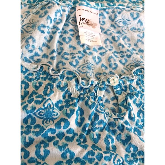 Just My Size Blue Print Keyhole Neckline Cap Sleeve Top Plus Size 2X (18W-20W) - Picture 4 of 7